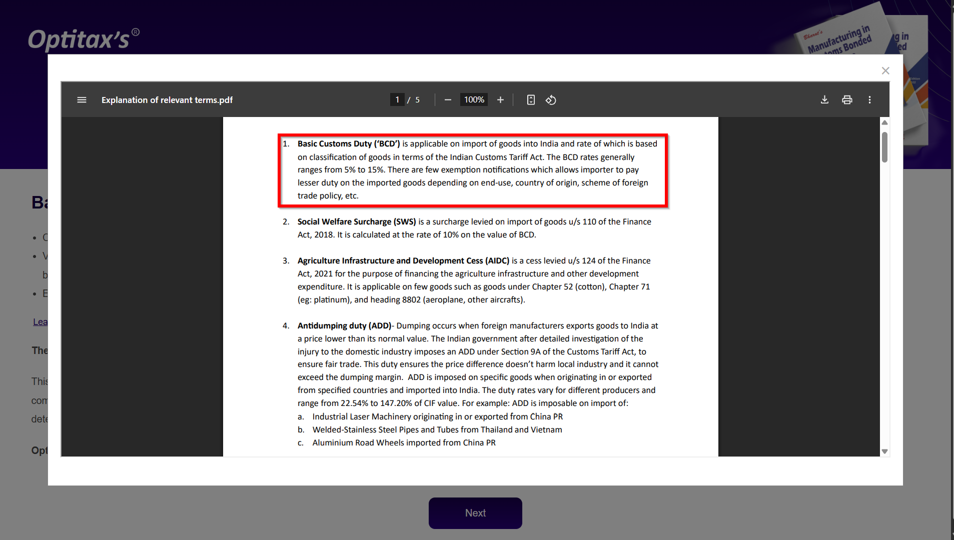 Explanation of Relevant Terms Info Screen